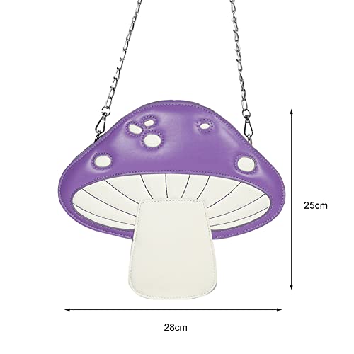 Women Cute Mushroom Shoulder Messenger Bag, Fun PU Leather Crossbody Bag Tote Bag Chain Handbag Purse (Purple)