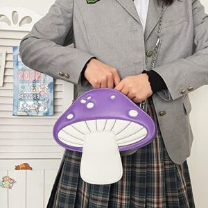 Women Cute Mushroom Shoulder Messenger Bag, Fun PU Leather Crossbody Bag Tote Bag Chain Handbag Purse (Purple)