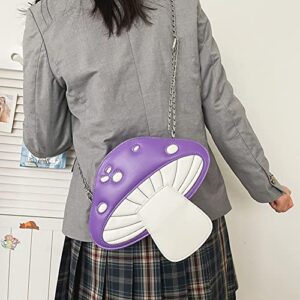 Women Cute Mushroom Shoulder Messenger Bag, Fun PU Leather Crossbody Bag Tote Bag Chain Handbag Purse (Purple)