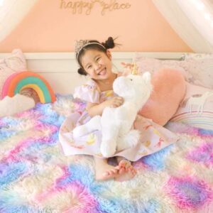 Ompaa Soft Fluffy Rainbow Kids Rug for Girls Bedroom Carpets, 4x6 Feet, Pastel Unicorn Room Decor, Kawaii Tie Dye Rugs for Teens Dorm Aesthetic, Shaggy Nursery Area Rug for Baby Toddler Princess Room