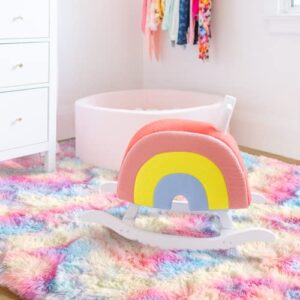 Ompaa Soft Fluffy Rainbow Kids Rug for Girls Bedroom Carpets, 4x6 Feet, Pastel Unicorn Room Decor, Kawaii Tie Dye Rugs for Teens Dorm Aesthetic, Shaggy Nursery Area Rug for Baby Toddler Princess Room