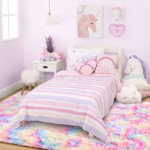 Ompaa Soft Fluffy Rainbow Kids Rug for Girls Bedroom Carpets, 4x6 Feet, Pastel Unicorn Room Decor, Kawaii Tie Dye Rugs for Teens Dorm Aesthetic, Shaggy Nursery Area Rug for Baby Toddler Princess Room