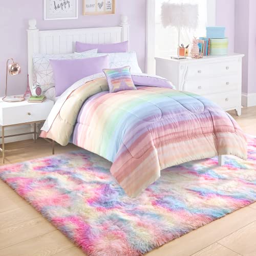 Ompaa Soft Fluffy Rainbow Kids Rug for Girls Bedroom Carpets, 4x6 Feet, Pastel Unicorn Room Decor, Kawaii Tie Dye Rugs for Teens Dorm Aesthetic, Shaggy Nursery Area Rug for Baby Toddler Princess Room