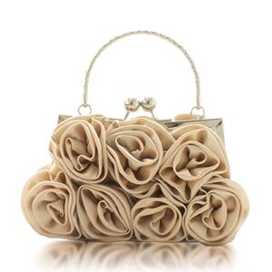 jambhala women evening clutch bag floral satin small purses with detachable strap for wedding, party, prom (champagne)