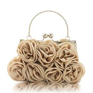 JAMBHALA Women Evening Clutch Bag Floral Satin Small Purses with Detachable Strap for Wedding, Party, Prom (Champagne)