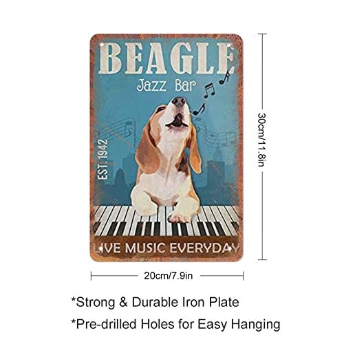 ZZZRSYR Funny Novelty Metal Sign- Beagle Dog Jazz Ba - Retro Wall Decor Gift for Man Cave Home Gate Garden Bars Cafes Office Store Club 8 X 12 INCH