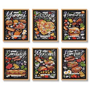 Luodroduo Kitchen Poster Wall Art Print Set of 6 Retro Fast Food Canvas Wall Decor Hamburger Pizza Sandwich Bacon Egg Pictures for Modern Family dining room Restaurant Kitchen (8"x10" UNFRAMED)