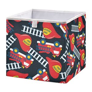 fire rescue red helmet truck storage baskets for shelves foldable collapsible storage box bins with fabric bins cube toys organizers for pantry organizing shelf nursery home closet,16 x 11inch