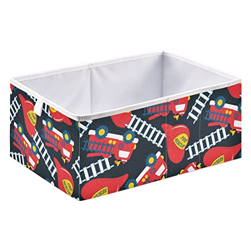 Fire Rescue Red Helmet Truck Storage Baskets for Shelves Foldable Collapsible Storage Box Bins with Fabric Bins Cube Toys Organizers for Pantry Organizing Shelf Nursery Home Closet,16 x 11inch