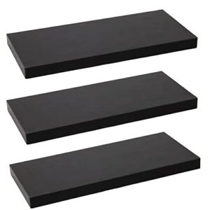 mind reader 3 pack of floating wall shelves with invisible brackets for living room, bedroom, bathroom, kitchen decor, black