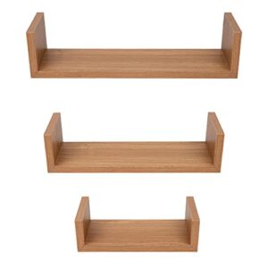 Mind Reader 3 Pack of U Floating Wall Shelves with Invisible Brackets for Living Room, Bedroom, Bathroom, Kitchen Decor, Brown