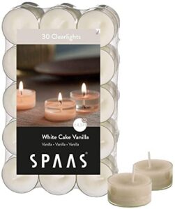 vanilla scented tealight candles clear cup highly scented ivory candles, 4.5 hours burn time, 30 pack for party and home decor