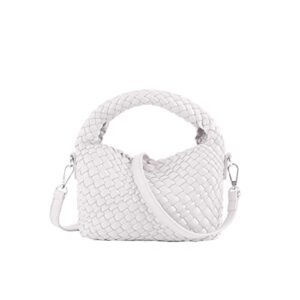 small hand woven handbags for women shoulder crossbody bag girls purses cassual top handle bags hobo curved tote phone bag (creamy white)