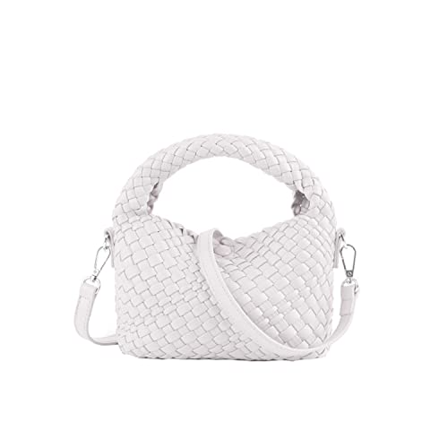 Small Hand Woven Handbags for Women Shoulder Crossbody Bag Girls Purses Cassual Top Handle Bags Hobo Curved Tote Phone Bag (Creamy white)