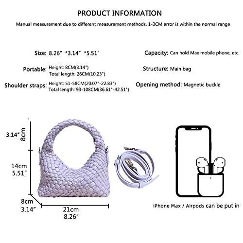 Small Hand Woven Handbags for Women Shoulder Crossbody Bag Girls Purses Cassual Top Handle Bags Hobo Curved Tote Phone Bag (Creamy white)