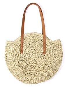 block garden handmade straw shoulder bag for women beach bag tote handbag, 01 beige