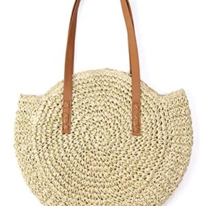 Block Garden Handmade Straw Shoulder Bag for Women Beach Bag Tote Handbag, 01 beige