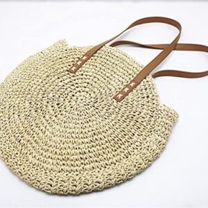 Block Garden Handmade Straw Shoulder Bag for Women Beach Bag Tote Handbag, 01 beige