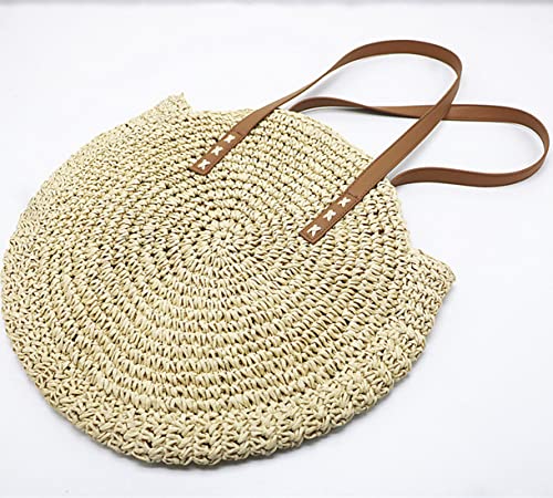Block Garden Handmade Straw Shoulder Bag for Women Beach Bag Tote Handbag, 01 beige