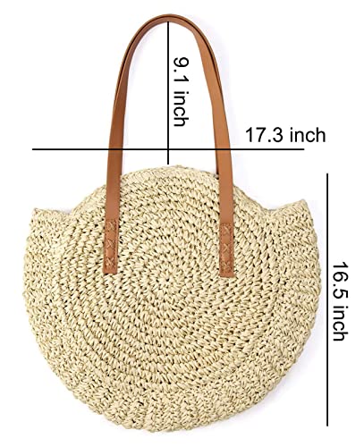 Block Garden Handmade Straw Shoulder Bag for Women Beach Bag Tote Handbag, 01 beige