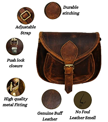 Satchel And Fable Handmade Women Leather Vintage Brown Cross Body Shoulder Bag (Medium, Brown)