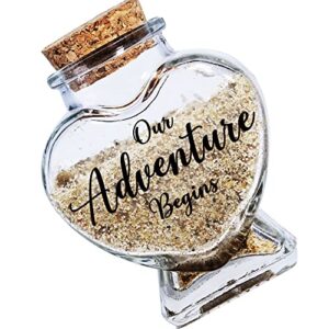 catabubu honeymoon sand keepsake jar 2023, bridal shower gift, wedding gift, engagement gift, honeymoon gift, travel gift for couples newlywed, hand lettered our adventure begin jar(heart shape)