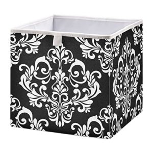 kigai cube storage bin black damask baroque floral foldable storage basket toy storage box for home organizing shelf closet bins, 11 x 11 x 11-inch