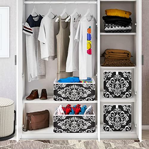 Kigai Cube Storage Bin Black Damask Baroque Floral Foldable Storage Basket Toy Storage Box for Home Organizing Shelf Closet Bins, 11 x 11 x 11-Inch