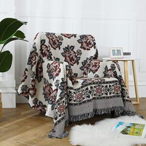 YASHLIE Vintage Large Woven Throw Blanket 78x90 Knit Blanket Chair Cover Bed Blanket (Classical Style/B, Queen Bed 78 * 90)