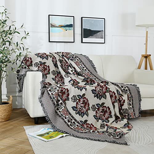 YASHLIE Vintage Large Woven Throw Blanket 78x90 Knit Blanket Chair Cover Bed Blanket (Classical Style/B, Queen Bed 78 * 90)