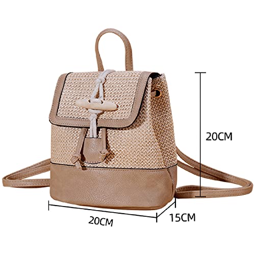 Anopo Women Straw Beach Backpacks Purse Woven Handmade Bohemian Adjustable shoulder Bag for Casual Holiday Travel School-C Horn Buckle-Khaki