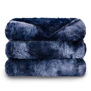 nanpiper faux fur blanket,soft fuzzy blankets and throws,navy blue 60″x80″