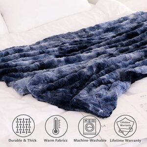 NANPIPER Faux Fur Blanket,Soft Fuzzy Blankets and Throws,Navy Blue 60"x80"