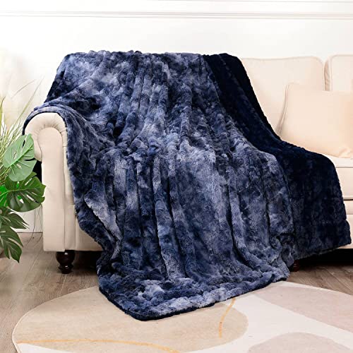 NANPIPER Faux Fur Blanket,Soft Fuzzy Blankets and Throws,Navy Blue 60"x80"