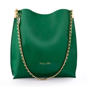 milan chiva shoulder bag for women shiny hobo purses and handbags designer tote bags with mini wallet mc-1023gn green