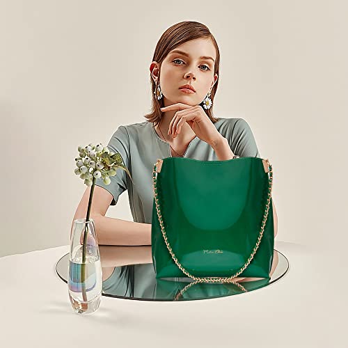 Milan Chiva Shoulder Bag for Women Shiny Hobo Purses and Handbags Designer Tote Bags with Mini Wallet MC-1023GN Green