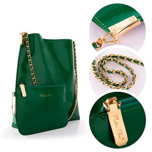 Milan Chiva Shoulder Bag for Women Shiny Hobo Purses and Handbags Designer Tote Bags with Mini Wallet MC-1023GN Green