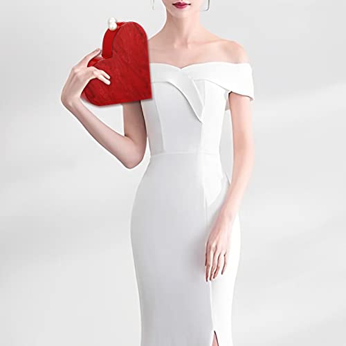 Women Heart Shaped Handbag Acrylic Clutch Purse Chic Shoulder Bag Evening Tote for Party Wedding (Red) One Size