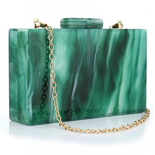 Acrylic Handbags for Women Marbling Purses Box Elegant Party Clutch Crossbody Bag for Lady Evening Prom Banquet (Dark Green)