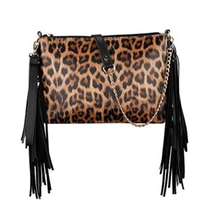 ayliss women shoulder handbag clutch crossbody handbag purse animal long tassels evening pu leather fashion night party bag (leopard)