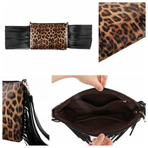 Ayliss Women Shoulder Handbag Clutch Crossbody Handbag Purse Animal Long Tassels Evening PU Leather Fashion Night Party Bag (Leopard)