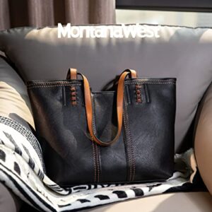 Montana West Black Tote Bag for Women Top Handle Satchel Purse Oversized Shoulder Handbag Hobo Bags MWC-118BK, Black