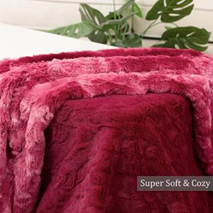 VOTOWN HOME Christmas Blanket Luxury Faux Fur Throw Blanket, Soft Warm and Fluffy for Couch,Wine Red 50"x60"