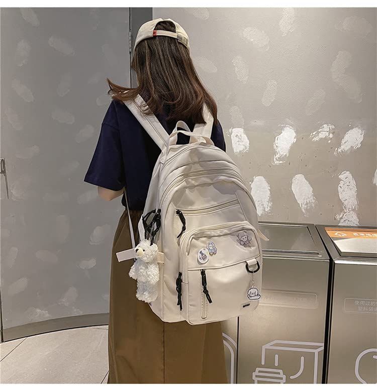 High Capacity Women Backpack Fashion Big Student Backpack Badge Rucksack Girls School Bag Female Cute Leisure Travel Mochila (Only Backpack,white)