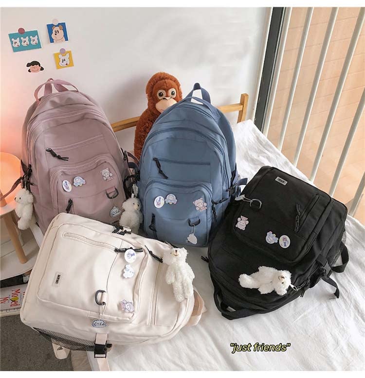 High Capacity Women Backpack Fashion Big Student Backpack Badge Rucksack Girls School Bag Female Cute Leisure Travel Mochila (Only Backpack,white)