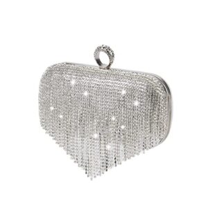 sukutu women tassel evening clutch bag luxury rhinestones party prom purse handbag with detachable chain