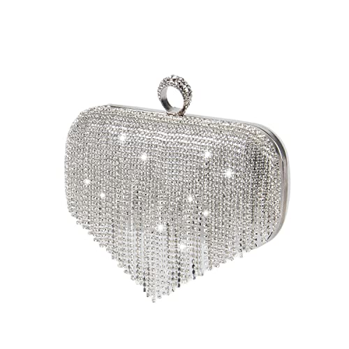 SUKUTU Women Tassel Evening Clutch Bag Luxury Rhinestones Party Prom Purse Handbag With Detachable Chain