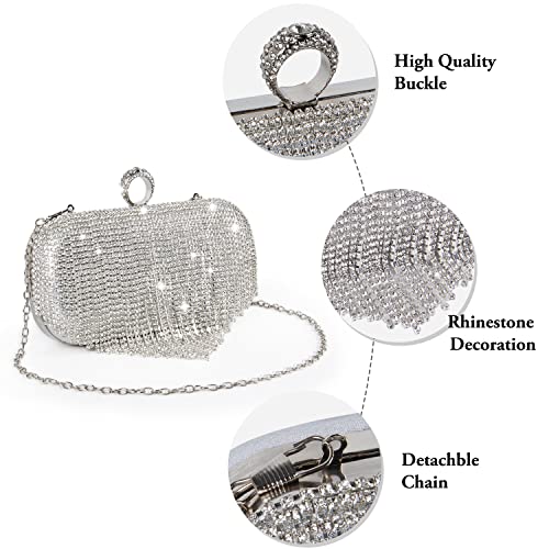 SUKUTU Women Tassel Evening Clutch Bag Luxury Rhinestones Party Prom Purse Handbag With Detachable Chain