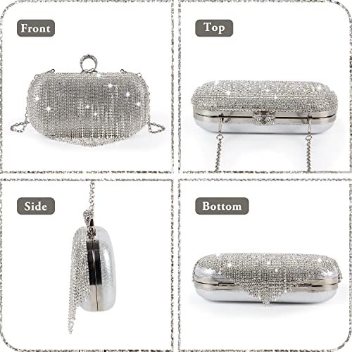 SUKUTU Women Tassel Evening Clutch Bag Luxury Rhinestones Party Prom Purse Handbag With Detachable Chain