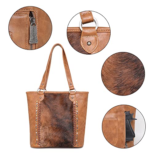 Trinity Ranch Genuine Hair-On Studs Collection Tote Bag Western Shoulder Handbag for Women MBB-TR117G-8113BR